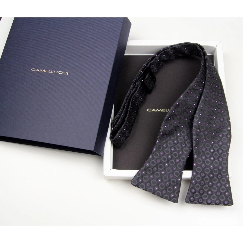 Men's Self-tied Bow‎ Tie 100%Silk Grey Purple Ornament S732BC